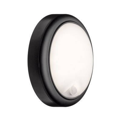Applique murale LED ronde avec boîtier noir et détecteur de mouvement intégré pour intérieur