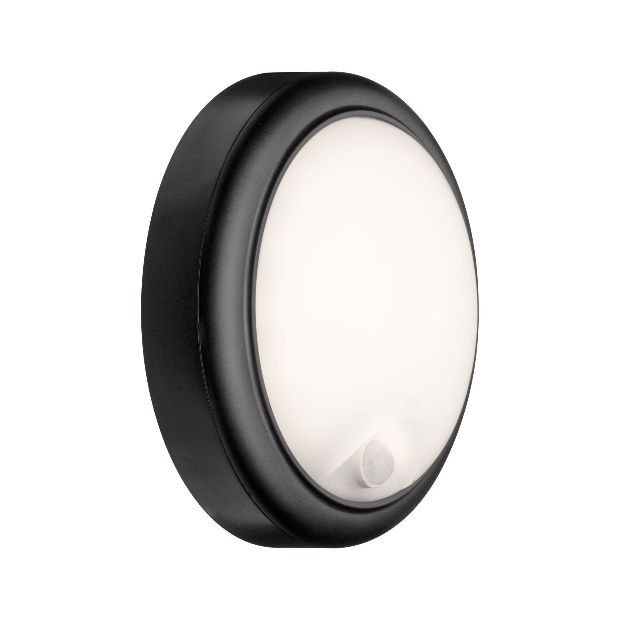 Applique murale LED ronde avec boîtier noir et détecteur de mouvement intégré pour intérieur
