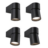Vier schwarze Aluminium-Wandleuchten mit zylindrischem Design und LED-Licht für moderne Innenbeleuchtung.