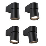 Vier schwarze Aluminium-Wandleuchten mit zylindrischem Design und LED-Licht für moderne Innenbeleuchtung.