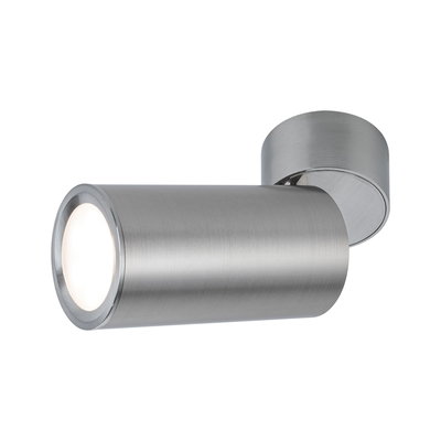 Modern LED wall spotlight in brushed silver aluminum for focused accent lighting