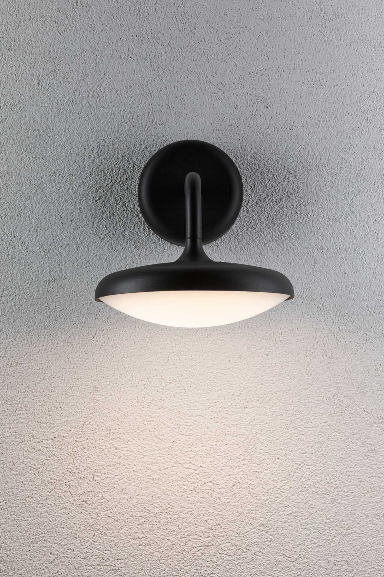 Black metal wall lamp with white diffuser, modern LED lighting for indoor use