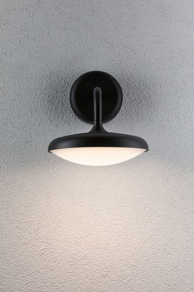 Black metal wall lamp with white diffuser, modern LED lighting for indoor use