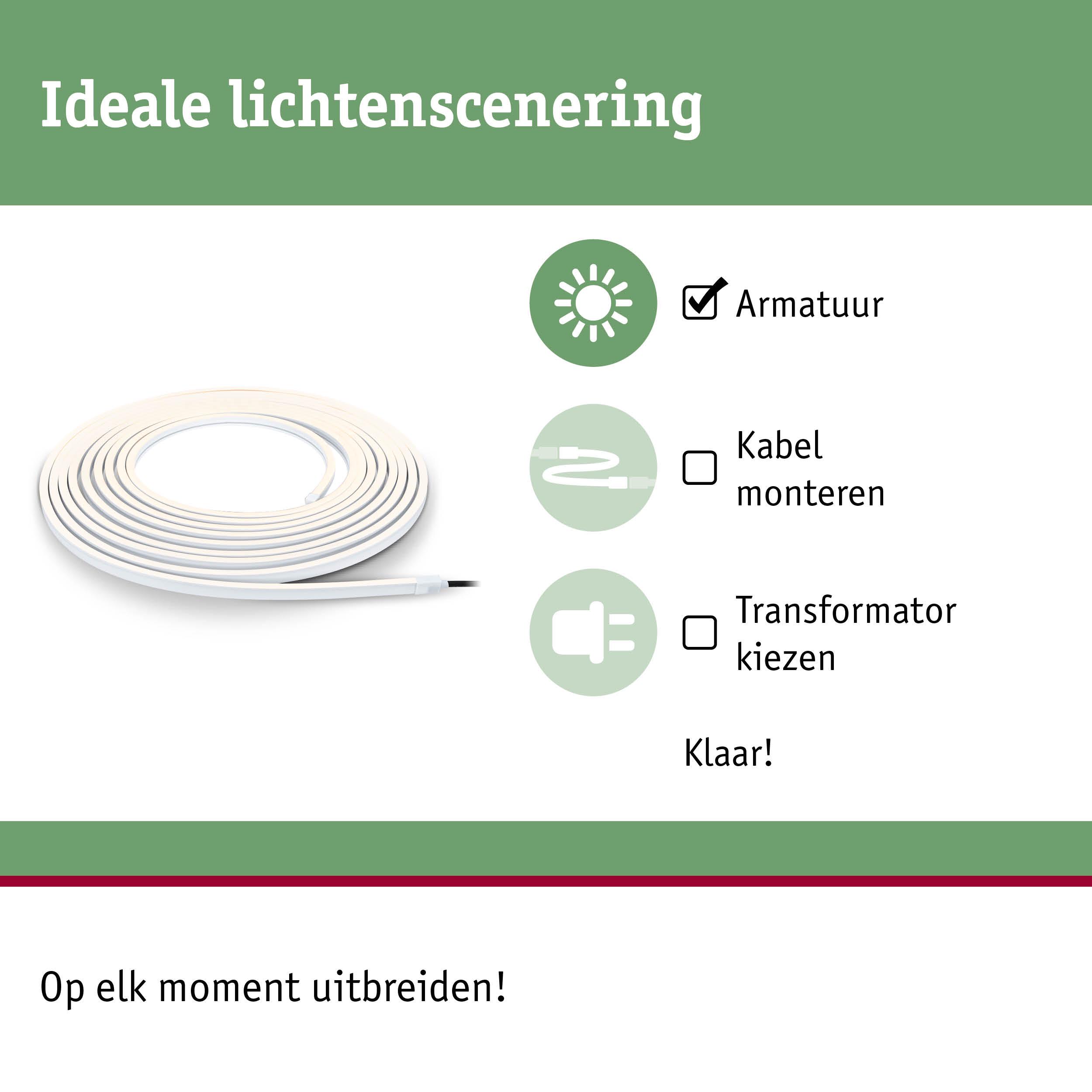 Witte LED-lichtstrip als armatuur voor eenvoudige lichtscenering zonder kabelmontage of transformator.