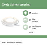 Witte LED-lichtstrip als armatuur voor eenvoudige lichtscenering zonder kabelmontage of transformator.