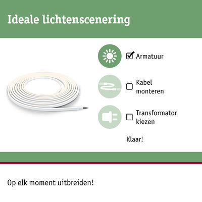 Witte LED-lichtstrip als armatuur voor eenvoudige lichtscenering zonder kabelmontage of transformator.
