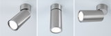Modern LED ceiling spotlight in brushed stainless steel silver for adjustable lighting.