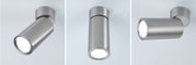 Modern LED ceiling spotlight in brushed stainless steel silver for adjustable lighting.