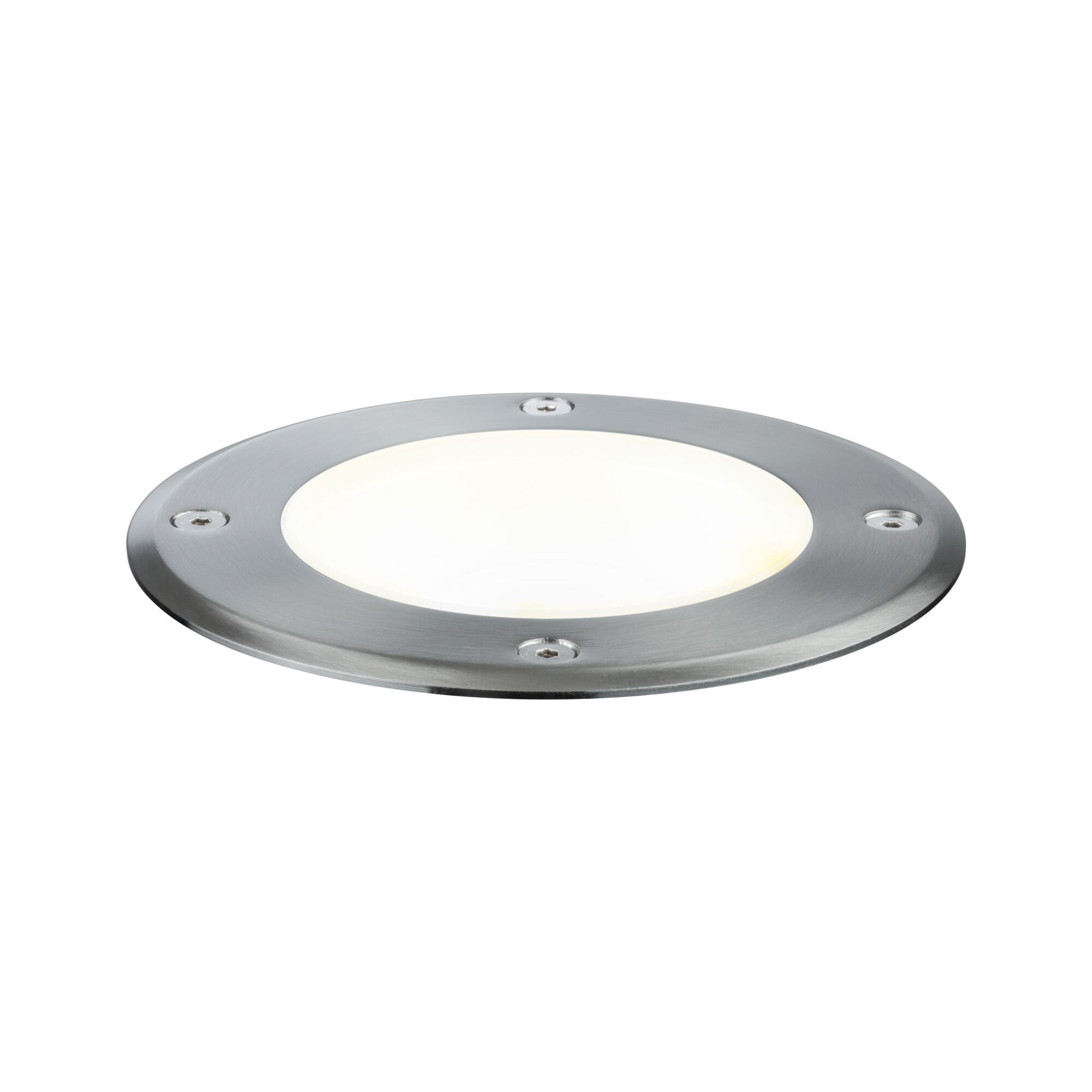 Rundes LED-Einbauleuchte aus gebürstetem Edelstahl mit weißem Diffusor für Außenbeleuchtung