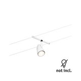 Modern white metal LED cable spotlight with adjustable head, bulb not included
