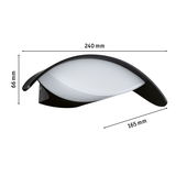 Schwarze Wandlampe mit weißem Glas und geschwungener Form, Maße 240x66x165 mm, moderne LED-Leuchte
