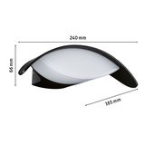 Schwarze Wandlampe mit weißem Glas und geschwungener Form, Maße 240x66x165 mm, moderne LED-Leuchte