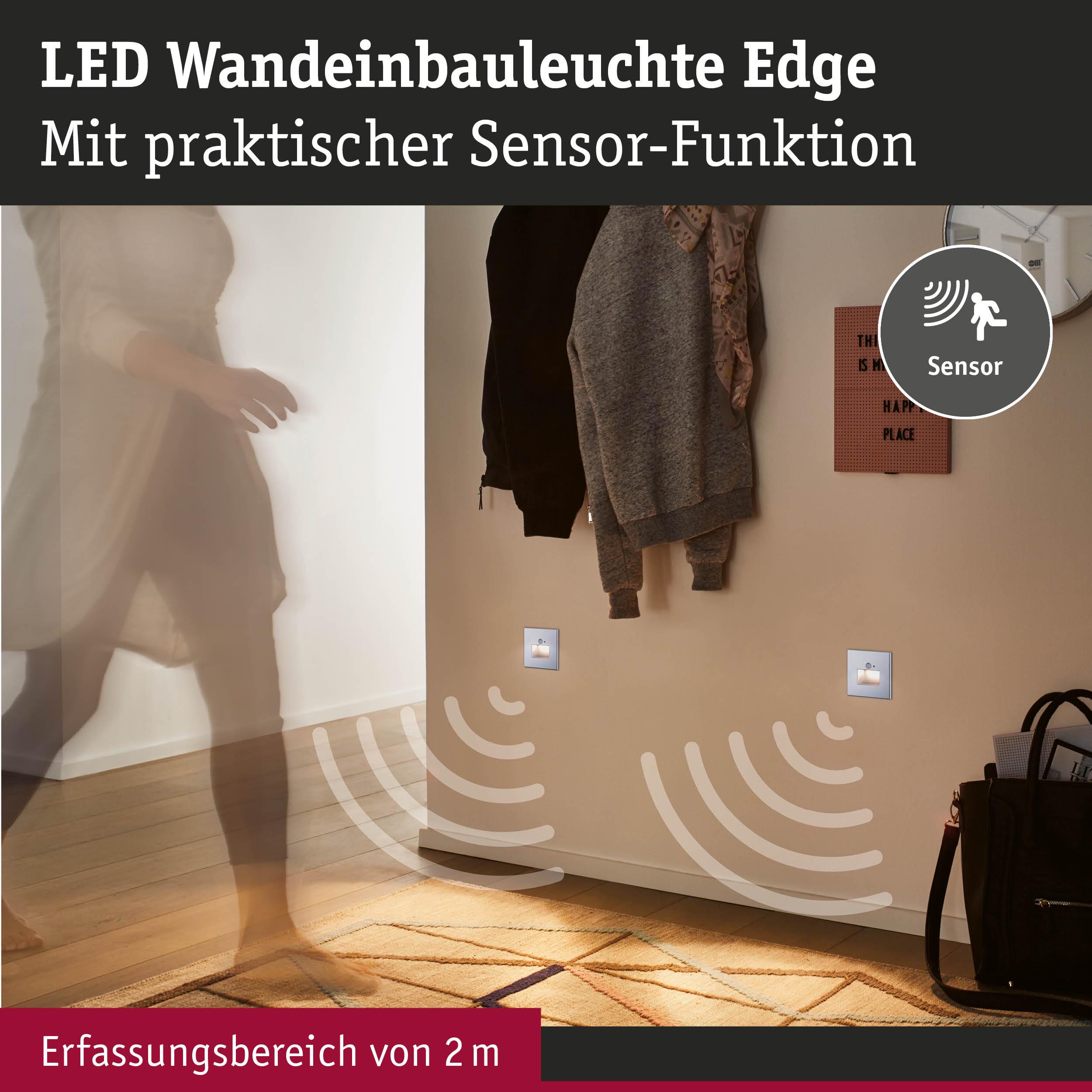 LED Wandeinbauleuchte Edge mit Sensorfunktion in Silber für Flurbeleuchtung mit 2 m Erfassungsbereich
