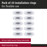 Pack of 10 white installation rings for flexible mounting of 50 mm light sources