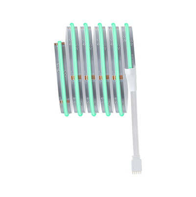 Flexible LED strip light with green glow and white connector cable for modern lighting solutions