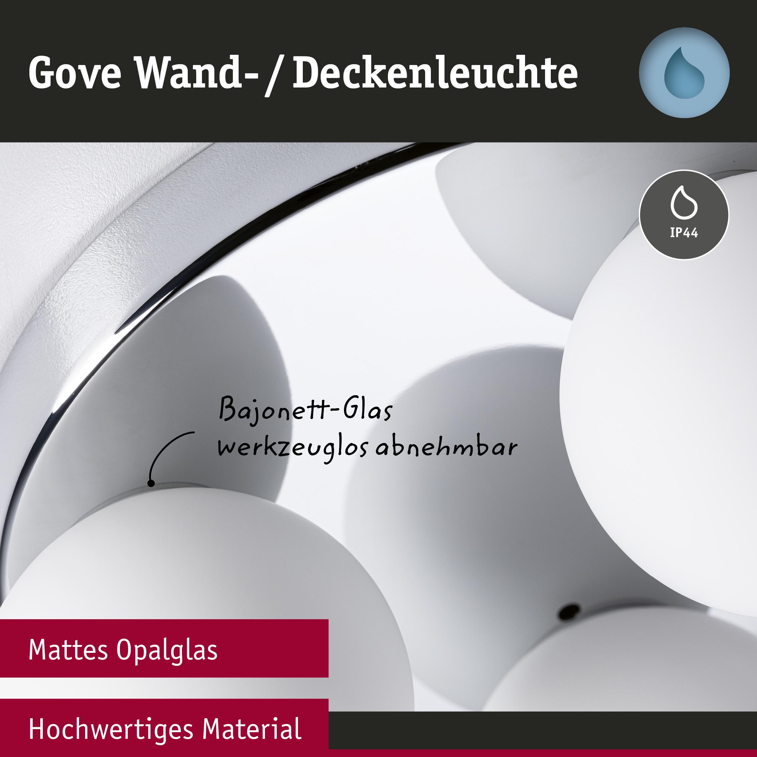 Gove Wand- und Deckenleuchte mit mattem Opalglas und hochwertigem Material, IP44 Schutz für Feuchträume