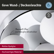 Gove Wand- und Deckenleuchte mit mattem Opalglas und hochwertigem Material, IP44 Schutz für Feuchträume