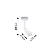 Weißer LED-Strahler aus Kunststoff mit Maßen 140 mm Höhe, 65 mm Länge, 44 mm Durchmesser für Schienensystem