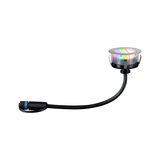 Kompakt LED-indbygningsspot med sølvramme og sort kabel til smart lysstyring