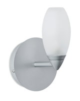 Moderne Wandleuchte mit matt-silbernem Metallfuß und weißem Glaslampenschirm für Innenbeleuchtung