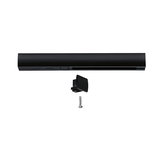 Black aluminum rail with matching end cap and screw for LED track lighting systems.