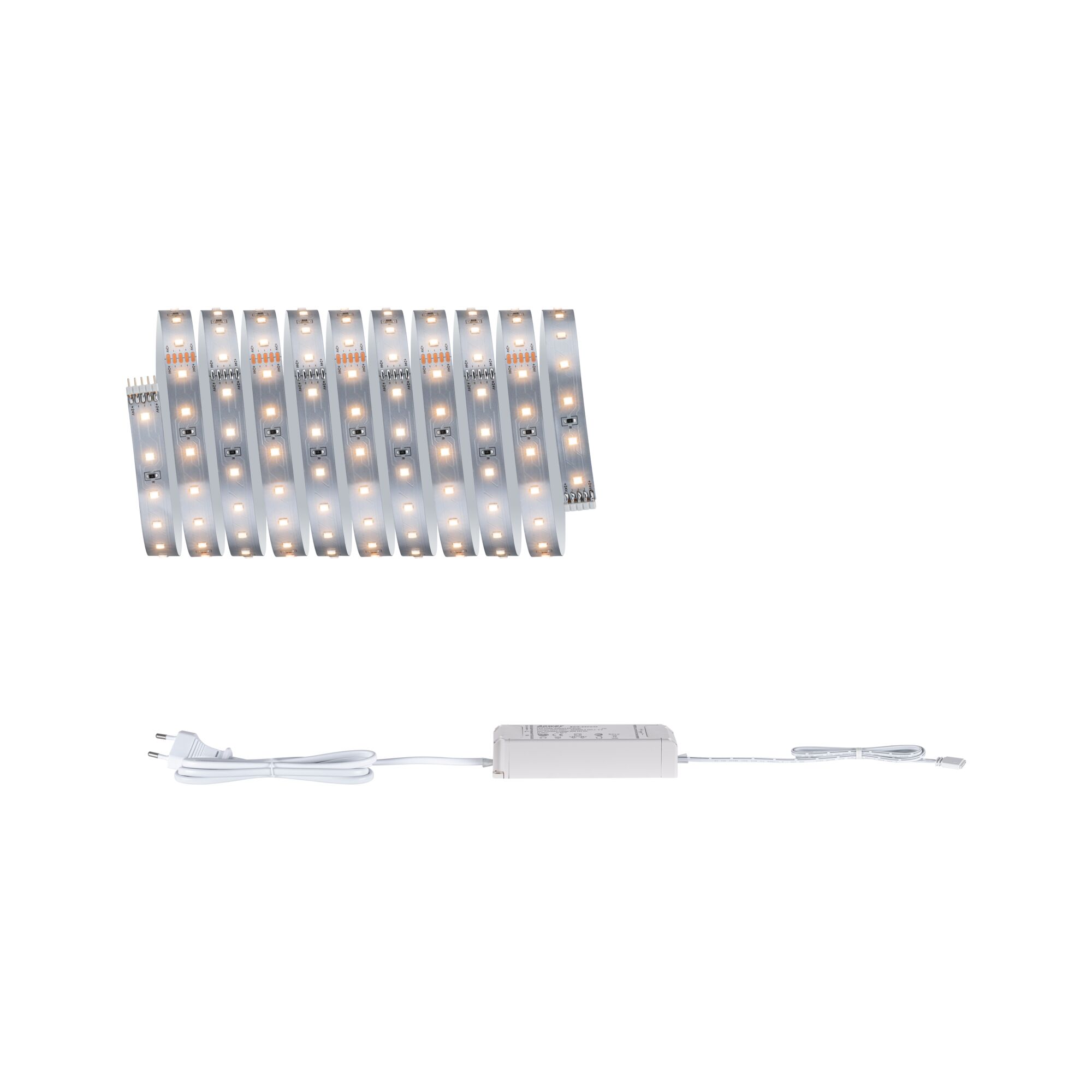 Flexible white LED strip with power supply for modern indoor lighting and decoration