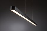 Schwarze LED-Pendelleuchte aus Metall mit warmweißem Licht für moderne Innenräume