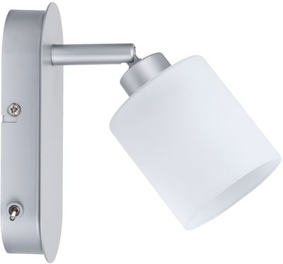 Moderner Wandleuchter aus silbernem Metall mit weißem Glas-Schirm, LED-Wandlampe für Wohnzimmer.