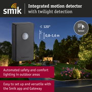 Black outdoor motion detector with twilight detection and 120° sensing angle for garden lighting