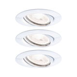 Three white metal recessed spotlights with adjustable LED lights for modern room lighting