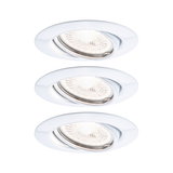 Three white metal recessed spotlights with adjustable LED lights for modern room lighting