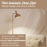 Brown Juna Style floor lamp with adjustable head for directed light, suitable for modern interior design