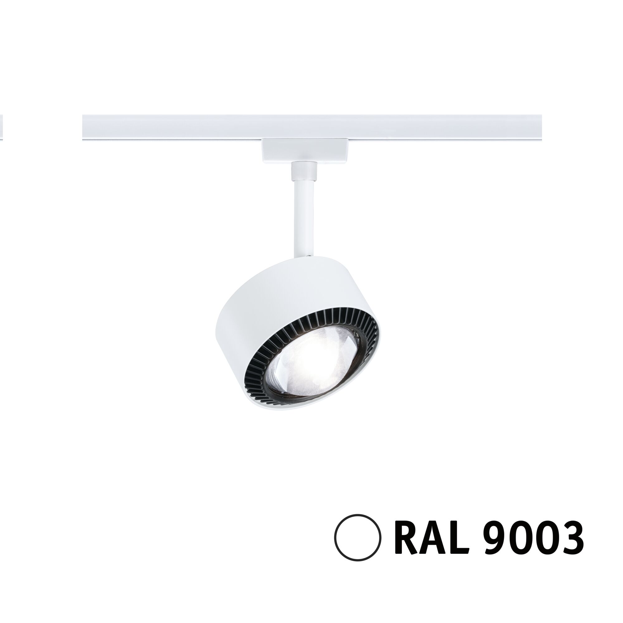 Weißer LED-Strahler aus Metall mit schwenkbarem Kopf für Schienensystembeleuchtung