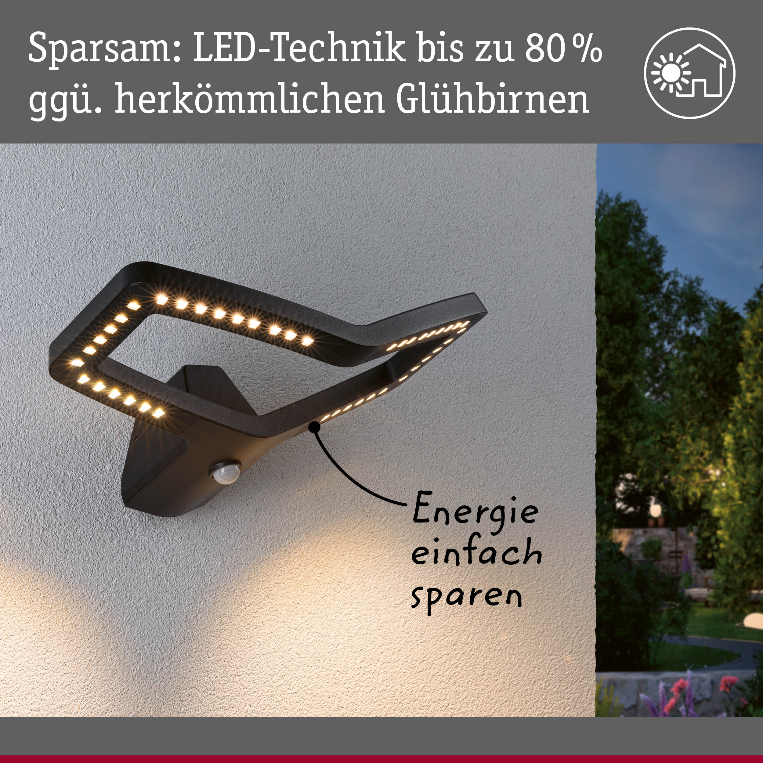 Moderne schwarze LED-Wandleuchte mit energiesparender Technik und warmweißem Licht für Außenbereiche