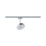 Modern round silver LED spotlight for track system with dimmable light source