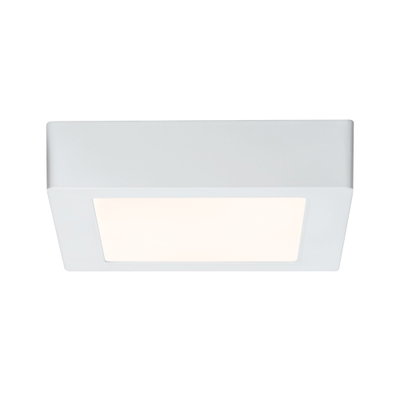 Square white LED ceiling light made of plastic with warm white light for living spaces
