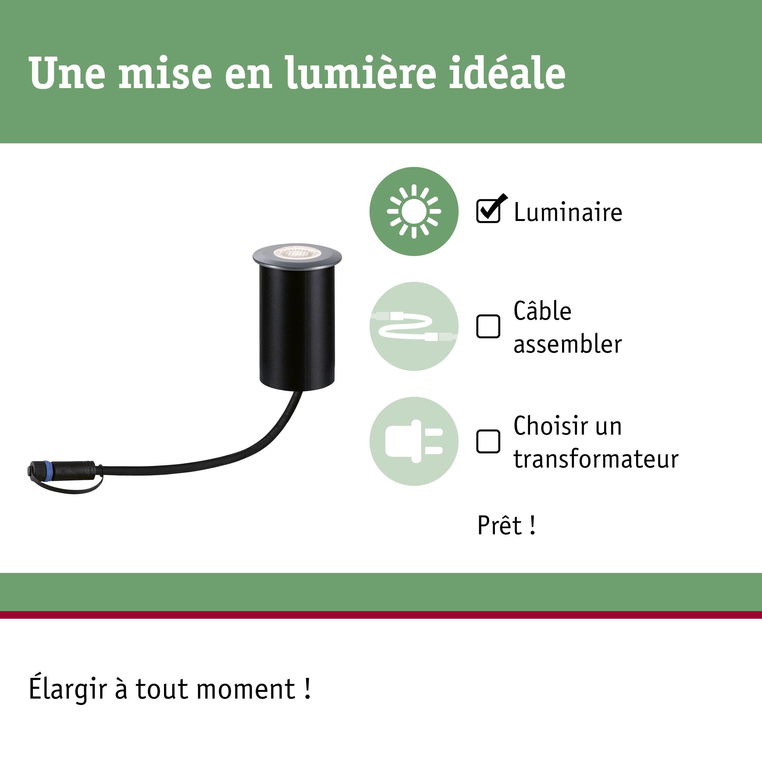 Luminaire LED encastré noir avec câble pour solutions d’éclairage intérieur flexibles et installation simple
