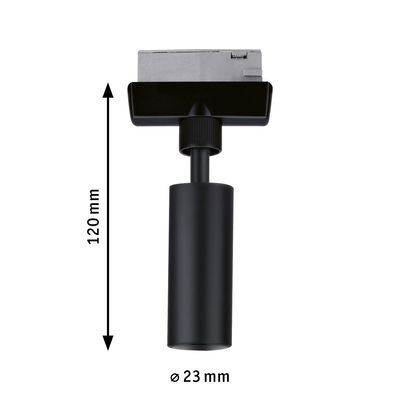 Black metal LED spotlight 120 mm long and 23 mm diameter for track lighting systems