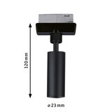 Spot LED noir en métal de 120 mm de long et 23 mm de diamètre pour systèmes sur rail