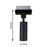 Spot LED noir en métal de 120 mm de long et 23 mm de diamètre pour systèmes sur rail