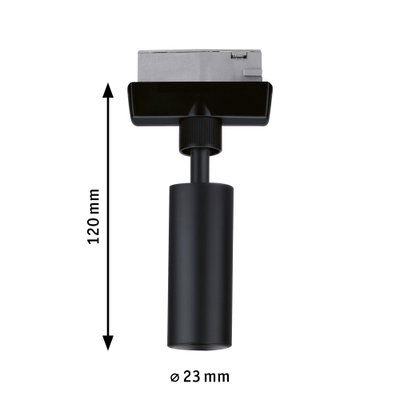 Spot LED noir en métal de 120 mm de long et 23 mm de diamètre pour systèmes sur rail