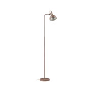 Stojąca lampa do czytania z brązowego metalu z regulowanym kloszem i okrągłą podstawą