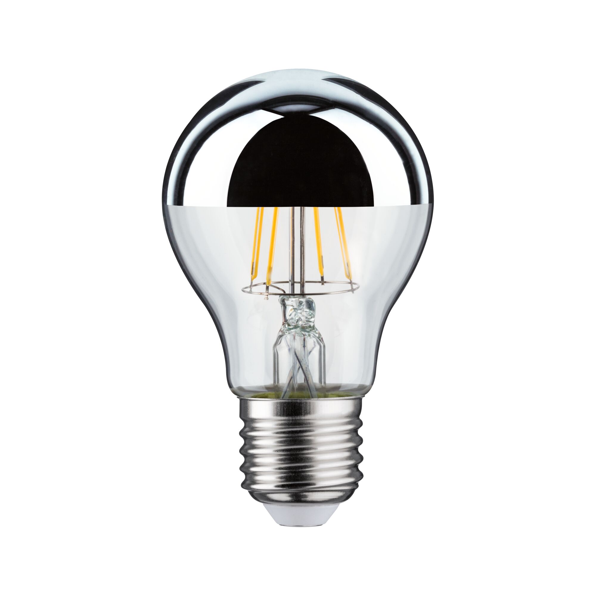 LED-Glühbirne mit halbverspiegeltem Glas und E27-Fassung, energiesparende Leuchte in Silber und Transparent