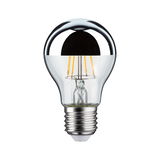 LED-lamp met halfspiegelend glas en E27-fitting, energiezuinige lamp in zilver en transparant