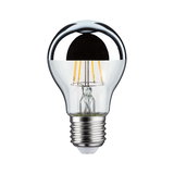 LED bulb with half-mirrored glass and E27 base, energy-saving light in silver and clear design