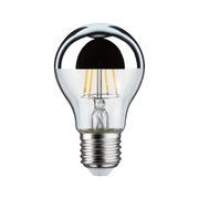 LED-pære med halvt spejlet glas og E27-fatning, energibesparende lys i sølv og klart design