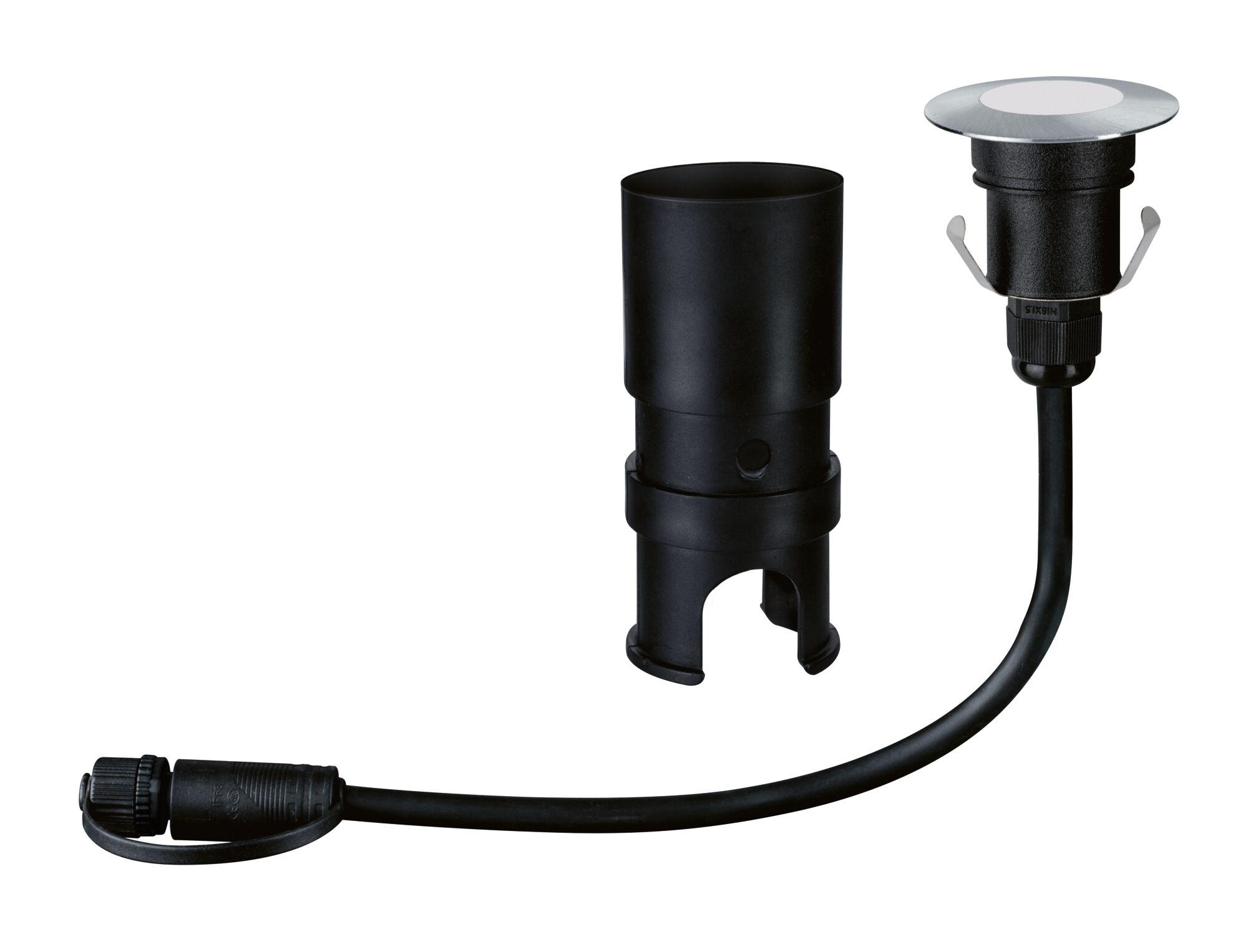 Schwarzes LED-Einbauleuchten-Kabel mit Metallring und Kunststoffhalterung für Außenbeleuchtung