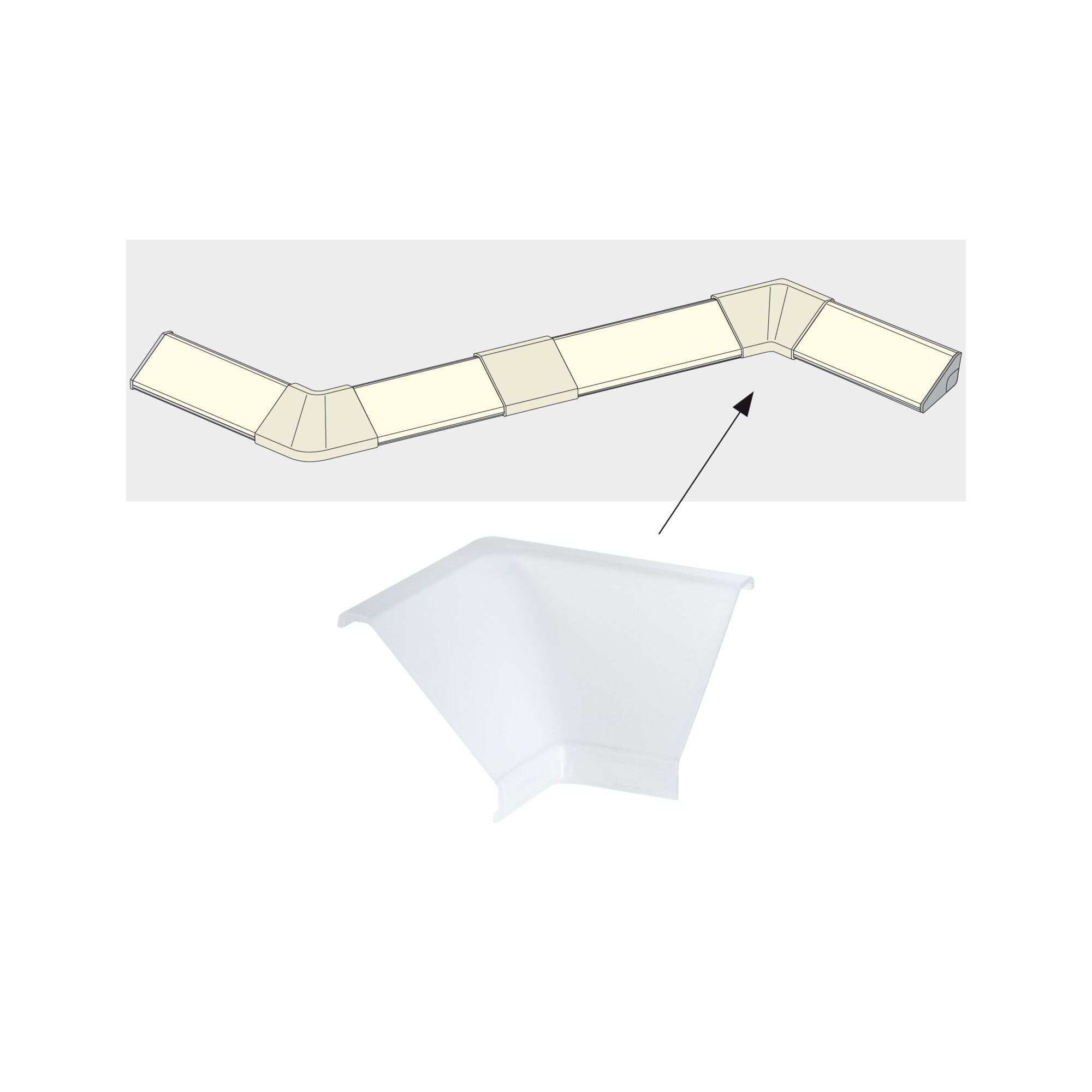 White plastic corner piece for LED strips to connect light profiles at corners