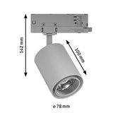 Grauer LED-Strahler aus Metall mit 78 mm Durchmesser und 142 mm Höhe für moderne Innenbeleuchtung