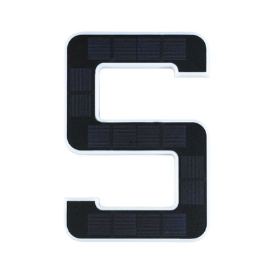 Solarbetriebene Hausnummer 5 mit schwarzem Solarpanel und weißem Rahmen für Außenbeleuchtung